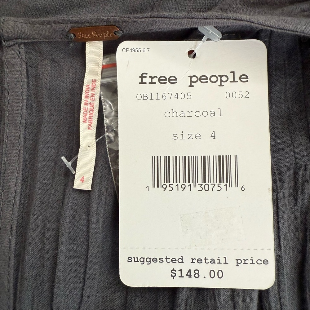 NWT Free People Tea Time Embroidered Dress in Charcoal size 4 - Picture 13 of 16